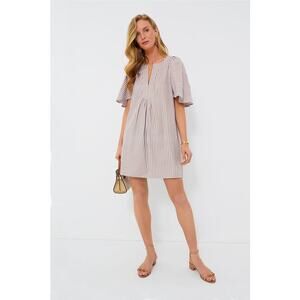 Pomander Place Lilac Stripe Seersucker Finely Flutter Sleeve Dress NWT